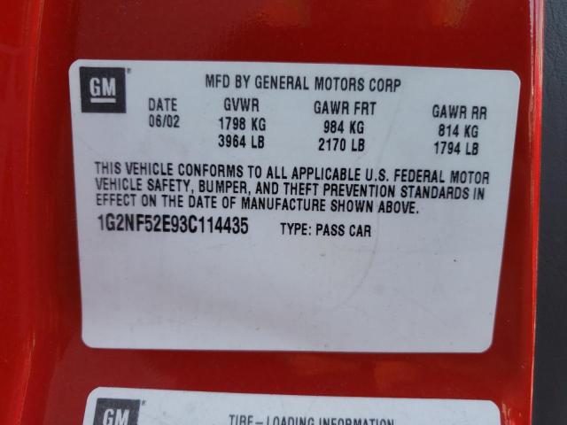 1G2NF52E93C114435 - 2003 PONTIAC GRAND AM S RED photo 10