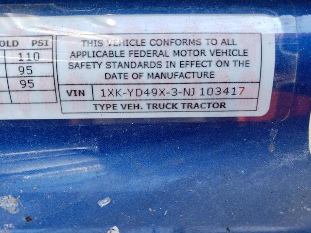 1XKYD49X3NJ103417 - 2022 KENWORTH CONSTRUCTI BLUE photo 10