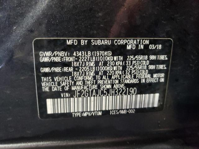 JF2GTAJC5JH322190 - 2018 SUBARU CROSSTREK CHARCOAL photo 10