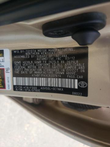 4T4BF1FKXCR207614 - 2012 TOYOTA CAMRY BASE  photo 10