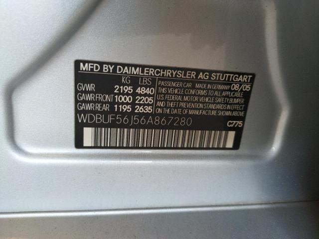 WDBUF56J56A867280 - 2006 MERCEDES-BENZ E 350 SILVER photo 10