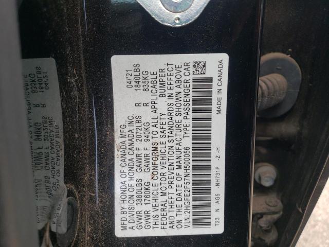 2HGFE2F57NH500056 - 2022 HONDA CIVIC SPOR BLACK photo 10