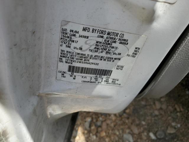 1FTRX12W55NA29532 - 2005 FORD F150 WHITE photo 10