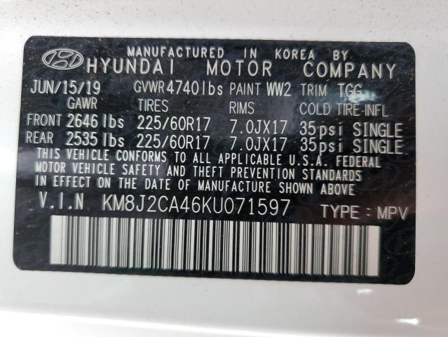 KM8J2CA46KU071597 - 2019 HYUNDAI TUCSON SE WHITE photo 10