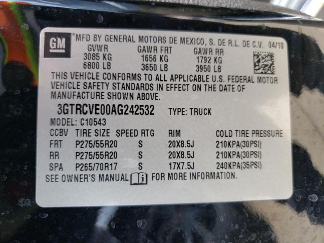 3GTRCVE00AG242532 - 2010 GMC SIERRA C15 BLACK photo 10