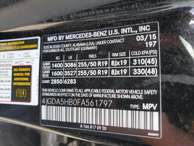 4JGDA5HB0FA561797 - 2015 MERCEDES-BENZ ML 350 4MATIC  photo 10