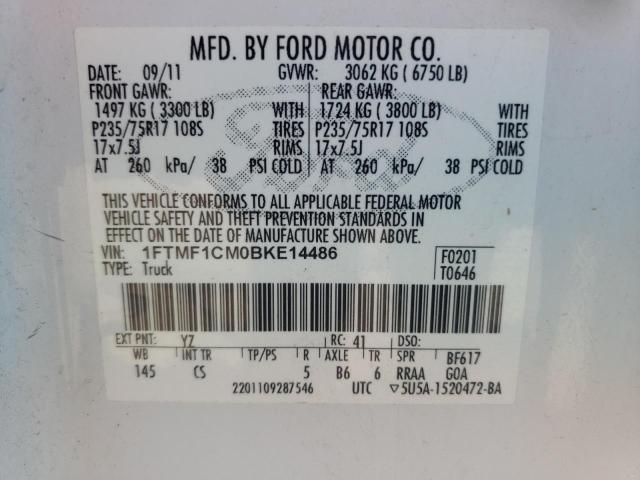 1FTMF1CM0BKE14486 - 2011 FORD F150 WHITE photo 10