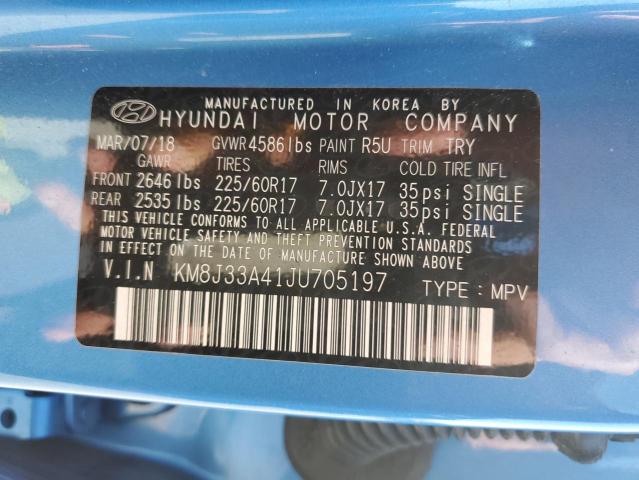 KM8J33A41JU705197 - 2018 HYUNDAI TUCSON SEL BLUE photo 10