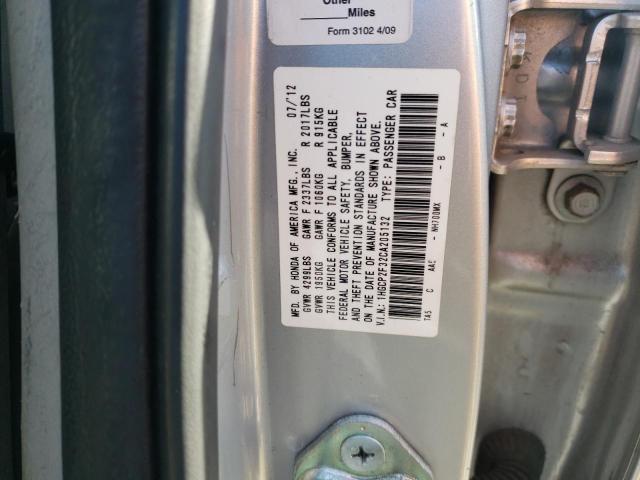 1HGCP2F32CA205132 - 2012 HONDA ACCORD LX SILVER photo 10