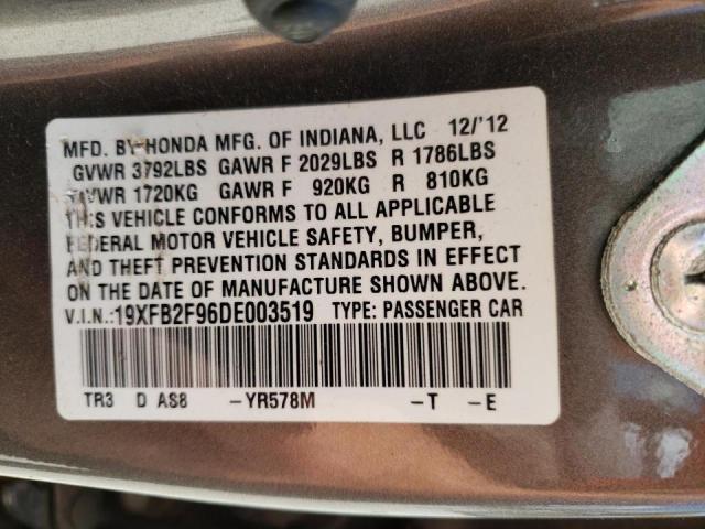 19XFB2F96DE003519 - 2013 HONDA CIVIC EXL Qəhvəyi foto 10