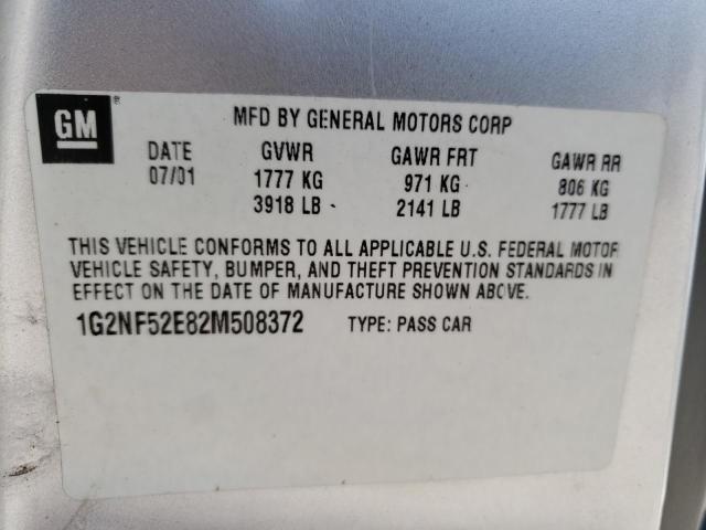 1G2NF52E82M508372 - 2002 PONTIAC GRAND AM S SILVER photo 10