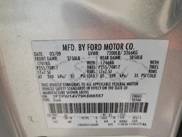 1FTPW14V79KB88557 - 2009 FORD F-150 SILVER photo 10