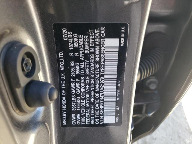 SHHFK7H47LU421979 - 2020 HONDA CIVIC SPOR CHARCOAL photo 10