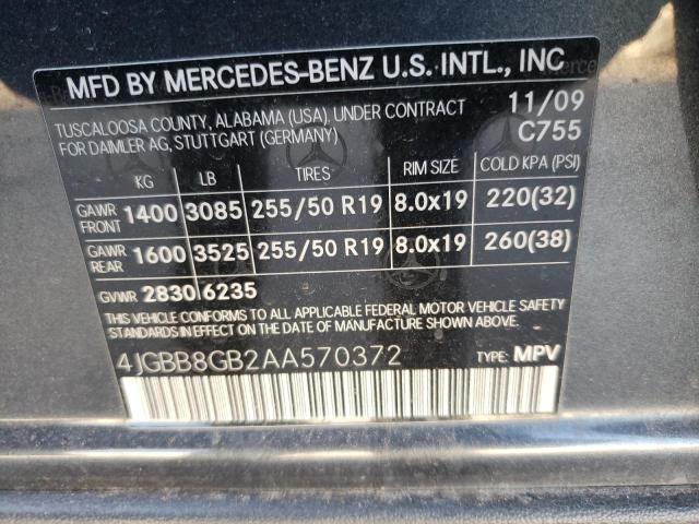 4JGBB8GB2AA570372 - 2010 MERCEDES-BENZ ML 350 4MATIC  photo 10