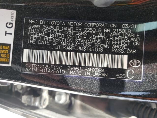 JTDKAMFU3M3145108 - 2021 TOYOTA PRIUS SPEC BLACK photo 10