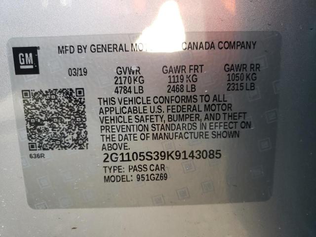 2G1105S39K9143085 - 2019 CHEVROLET IMPALA PRE ვერცხლისფერი ფოტო 10