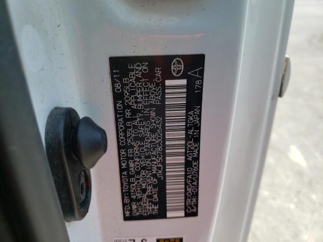 JTKJF5C78C3026432 - 2012 TOYOTA SCION TC თეთრი ფოტო 10