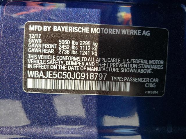 WBAJE5C50JG918797 - 2018 BMW 540 I BLUE photo 10