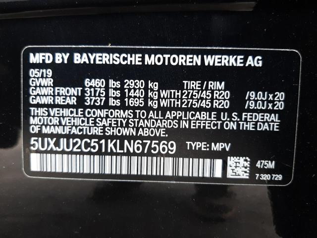 5UXJU2C51KLN67569 - 2019 BMW X5 XDRIVE5 BLACK photo 10