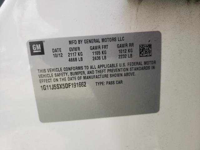 1G11J5SX5DF191662 - 2013 CHEVROLET MALIBU LTZ თეთრი ფოტო 10