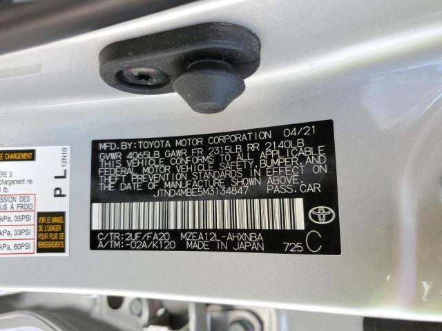 JTND4MBE5M3134847 - 2021 TOYOTA COROLLA SE SILVER photo 10