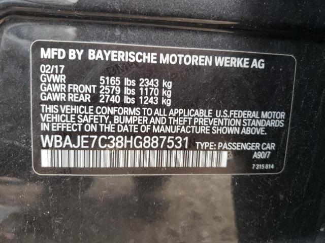 WBAJE7C38HG887531 - 2017 BMW 540 XI GRAY photo 10