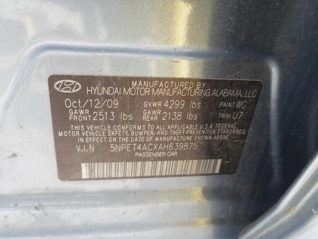 5NPET4ACXAH639875 - 2010 HYUNDAI SONATA BLUE photo 10