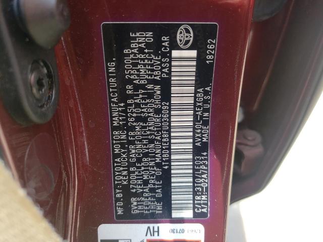 4T1BD1EB8FU036092 - 2015 TOYOTA AVALON HYB MAROON photo 10