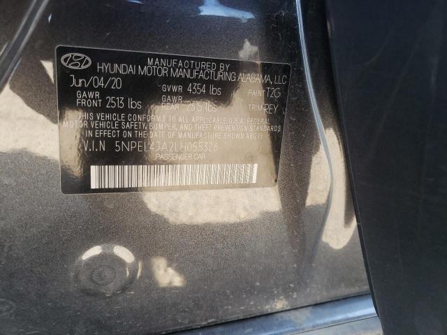 5NPEL4JA2LH055326 - 2020 HYUNDAI SONATA SEL GRAY photo 10