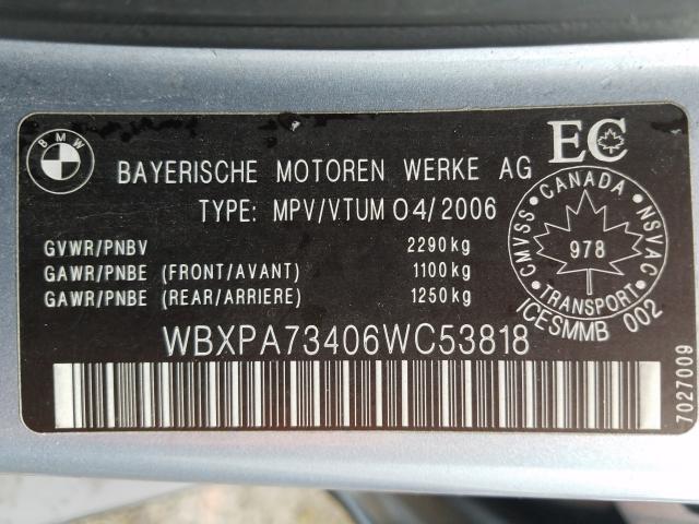 WBXPA73406WC53818 - 2006 BMW X3 2.5I BLUE photo 10