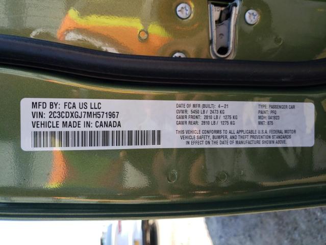 2C3CDXGJ7MH571967 - 2021 DODGE CHARGER SC GREEN photo 10