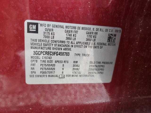 3GCPCREC9FG458783 - 2015 CHEVROLET SILVERADO MAROON photo 10