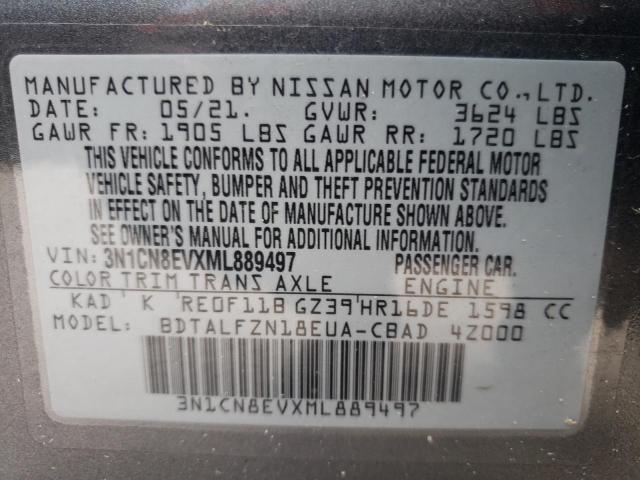 3N1CN8EVXML889497 - 2021 NISSAN VERSA SV GRAY photo 10