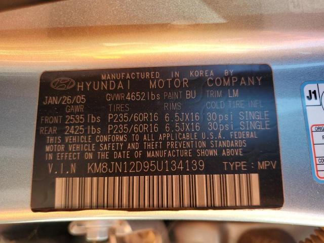 KM8JN12D95U134139 - 2005 HYUNDAI TUCSON SILVER photo 10