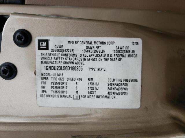 1GNDU23L56D180205 - 2006 CHEVROLET UPLANDER L GOLD photo 10