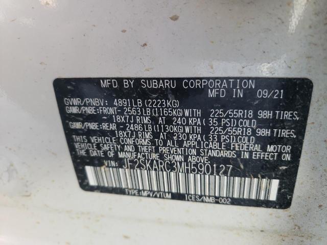 JF2SKARC3MH590127 - 2021 SUBARU FORESTER S WHITE photo 10