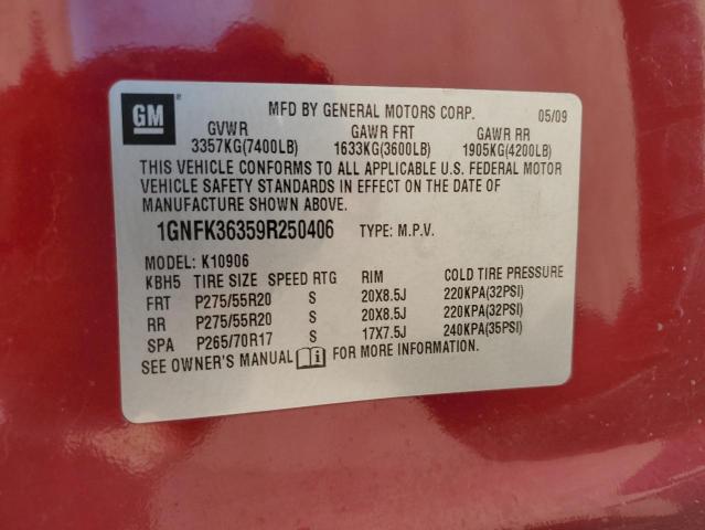 1GNFK36359R250406 - 2009 CHEVROLET SUBURBAN K MAROON photo 10