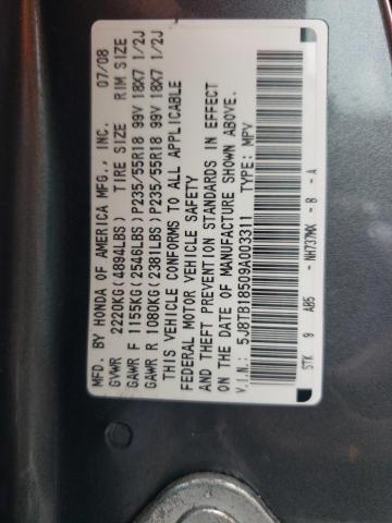 5J8TB18509A003311 - 2009 ACURA RDX TECHNO SILVER photo 10