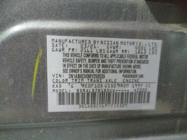 3N1AB8CV6MY258509 - 2021 NISSAN SENTRA SV GRAY photo 10