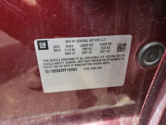 1G11G5SXXFF136450 - 2015 CHEVROLET MALIBU LTZ მუქწითელი ფოტო 10