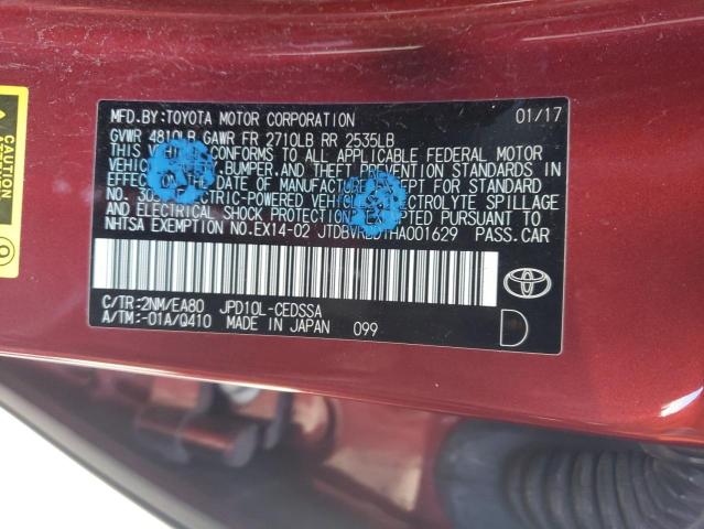 JTDBVRBD1HA001629 - 2017 TOYOTA MIRAI BURGUNDY photo 10