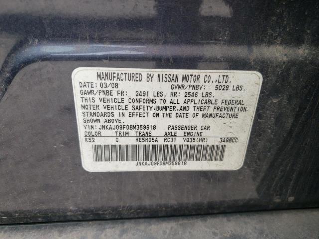 JNKAJ09F08M359618 - 2008 INFINITI EX35 BASE Mavi foto 10