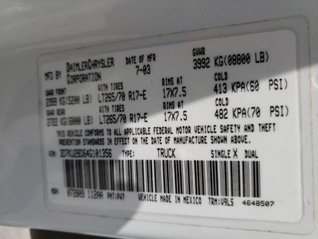 3D7KU28D64G101356 - 2004 DODGE RAM 2500 S Ağ foto 10