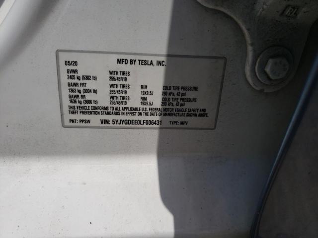 5YJYGDEE0LF006431 - 2020 TESLA MODEL Y Синий фото 10