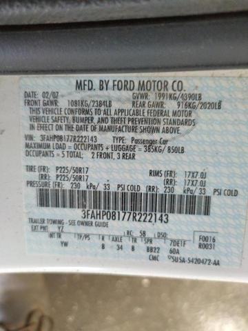 3FAHP08177R222143 - 2007 FORD FUSION SEL WHITE photo 10