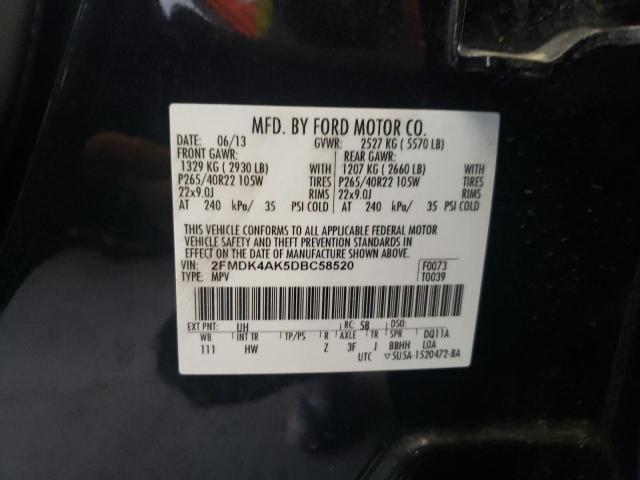 2FMDK4AK5DBC58520 - 2013 FORD EDGE SPORT BLACK photo 10