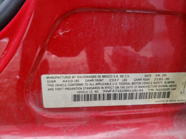 3VWFA71K28M168244 - 2008 VOLKSWAGEN GLI წითელი ფოტო 10