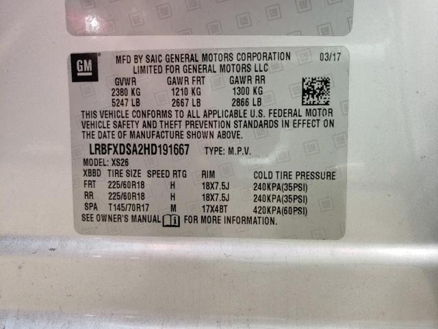 LRBFXDSA2HD191667 - 2017 BUICK ENVISION E ნაცრისფერი ფოტო 10