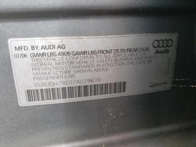 WAUDH78E07A****** - 2007 AUDI A4 SILVER photo 10