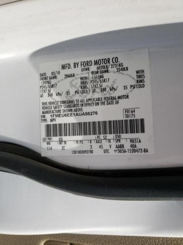 1FMEU6EE1AUA56276 - 2010 FORD EXPLORER E WHITE photo 10